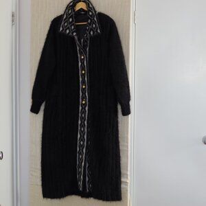 Monalisa angora fuzzy Black womens vintage maxi coat Size:XL-2XL (no Size Tag)